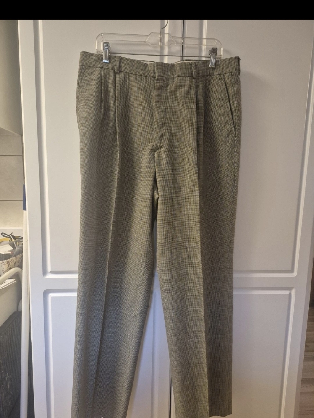 Classic Men's Tailored Dress Pants in Olive Check 36x31